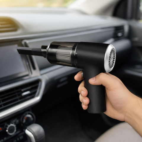 Mini odkurzacz CY-106 z założoną końcówką, zbliżenie