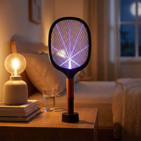 Packa ZapMoskito PRO ustawiona jako lampa UV na nocnej szafce